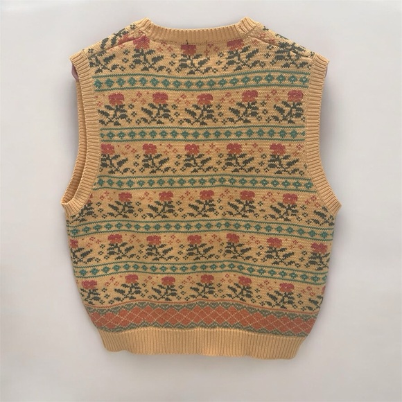 VTG GAP Fair Isle Flowers Granny Core Sweater Vest Y2K 100% Cotton Oversized S - Picture 2 of 5